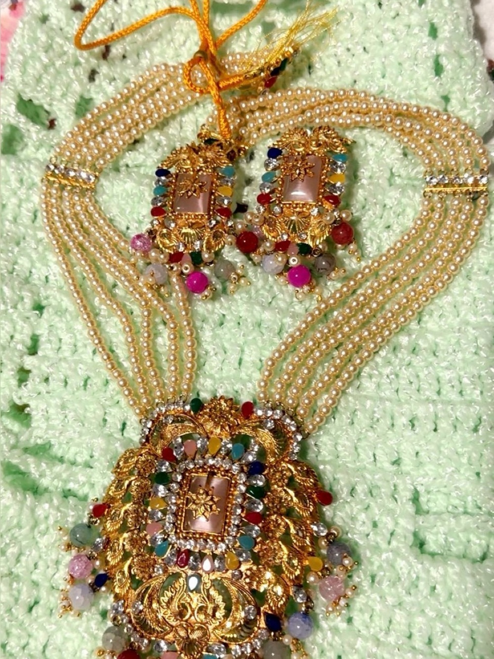 Gold-Tone Multicolor Pearl Pendant Necklace Set by